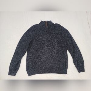 Chaps Black Zip Up Sweater with Heathered Texture